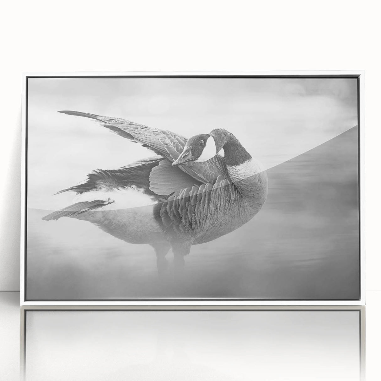 Framed wall art featuring a detailed goose design in vibrant colors, set against a white background, ideal for enhancing home decor with a nature-inspired aesthetic.