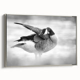 Framed canvas wall art featuring a serene goose design in silver tones, showcasing elegant details and a modern aesthetic, perfect for enhancing home decor.