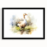 Framed wall art featuring a modern goose design in black and white, showcasing intricate details and matting, perfect for contemporary home decor.