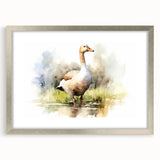 Framed wall art featuring a modern goose design in a silver frame with a mat, perfect for enhancing home decor with a touch of elegance and nature.