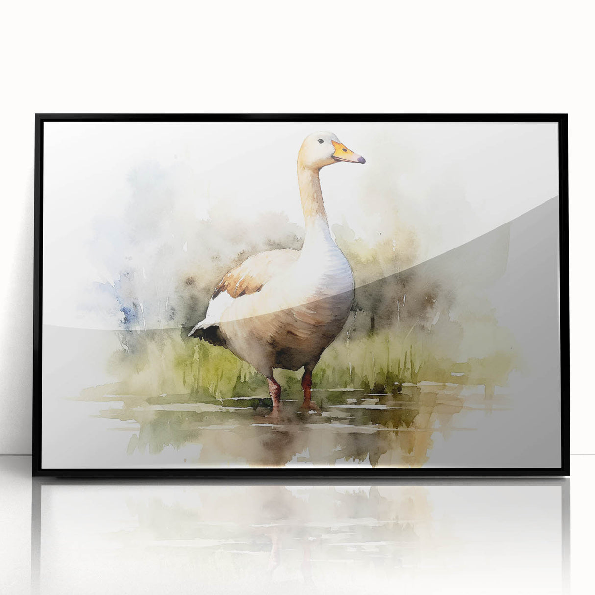 Framed wall art featuring a striking black-and-white goose design, showcasing intricate details and a contemporary aesthetic, perfect for modern home decor.
