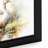Framed canvas wall art depicting a close-up of a serene goose design, showcasing intricate details and vibrant colors, perfect for home decor enhancement.