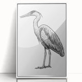 Framed acrylic wall art featuring a serene design of a heron and egret, set against a white background, perfect for enhancing modern home decor.