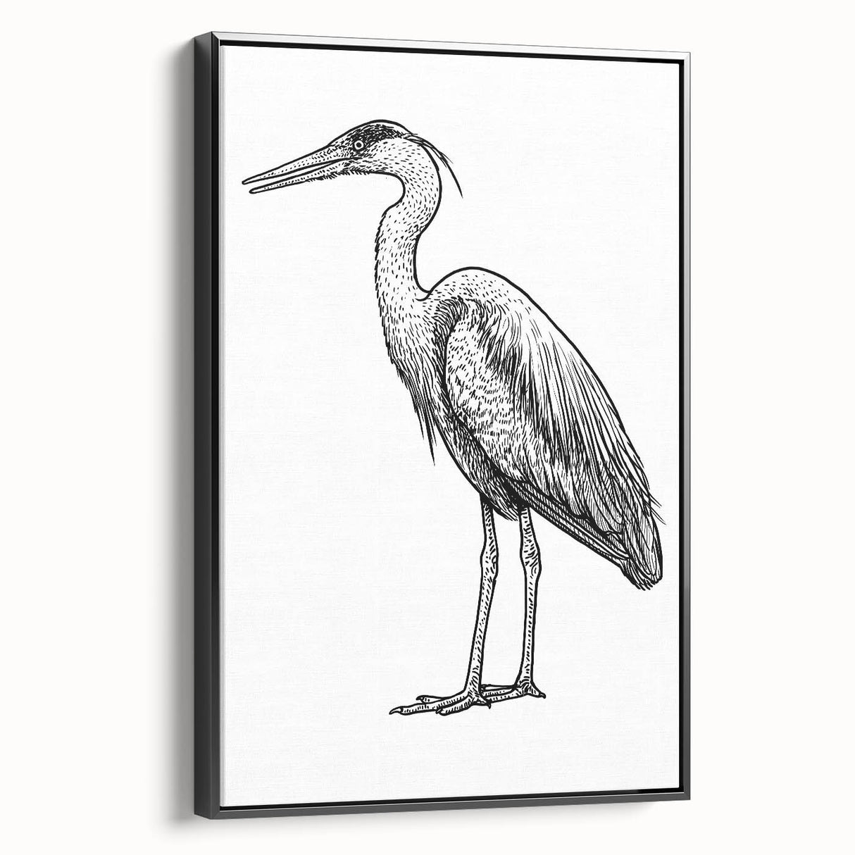Framed wall art showcasing a serene heron and egret design on a black background, perfect for enhancing modern home decor. Ideal for bird lovers and nature enthusiasts.