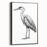 Framed wall art showcasing a serene heron and egret design on a black background, perfect for enhancing modern home decor. Ideal for bird lovers and nature enthusiasts.