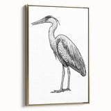 Framed canvas wall art showcasing a heron and egret design in gold tones, highlighting elegant birds in a serene natural setting, perfect for home decor.