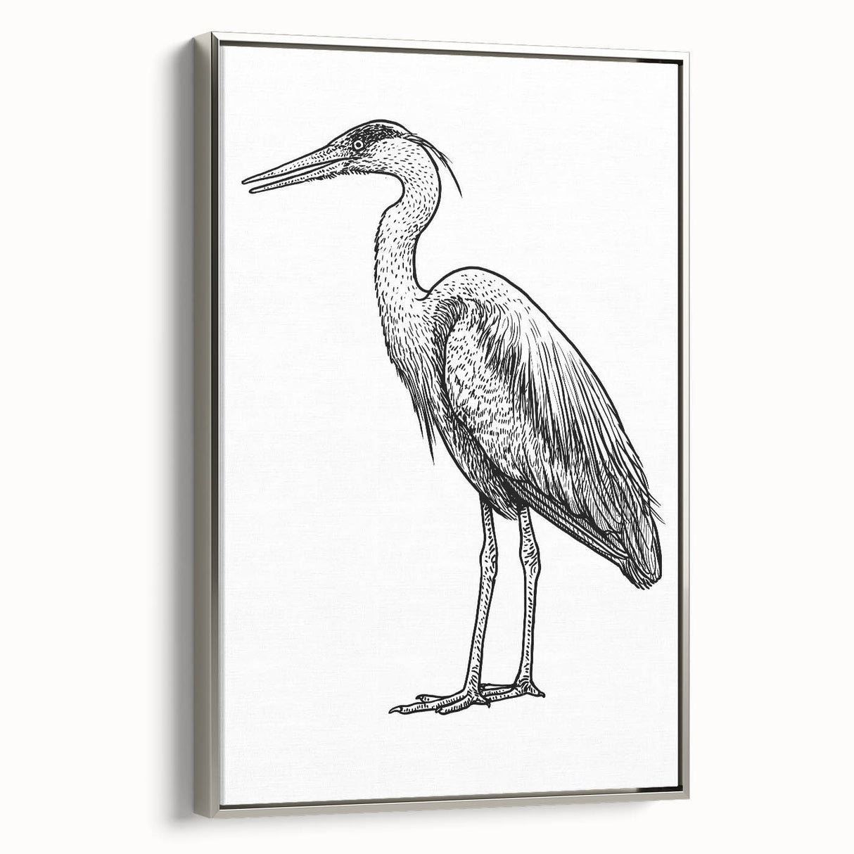 Framed wall art featuring a silver side view of a heron and egret design, showcasing elegant birds in a serene natural setting, perfect for enhancing home decor.