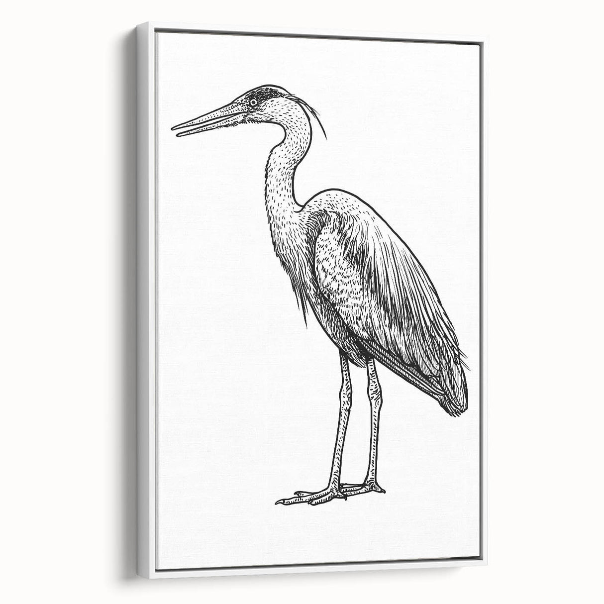 Framed canvas wall art featuring a serene heron and egret design in a minimalist style, showcasing soft colors against a white background for an elegant decor touch.