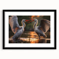 Elegant wall art featuring a black-framed heron and egret design, showcasing intricate bird illustrations on a mat background, perfect for home decor.