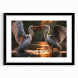 Elegant wall art featuring a black-framed heron and egret design, showcasing intricate bird illustrations on a mat background, perfect for home decor.