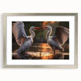Framed wall art collection featuring a heron and egret design in silver matting, showcasing elegant bird illustrations ideal for modern home decor.