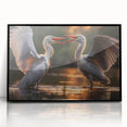 Framed wall art collection showcasing elegant herons and egrets in natural colors, enhancing home decor with a touch of wildlife-inspired elegance. Perfect for bird lovers.