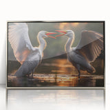 Framed wall art collection showcasing a heron and egret design in acrylic, featuring a sleek silver frame, perfect for enhancing modern decor.