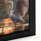 Close-up of a framed canvas wall art collection showcasing elegant heron and egret designs, featuring vibrant colors and intricate details, perfect for nature-themed decor.