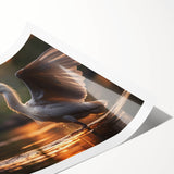 Elegant wall art print showcasing a heron and egret design in soft pastel colors, rolled for easy framing and display, perfect for nature-inspired decor.