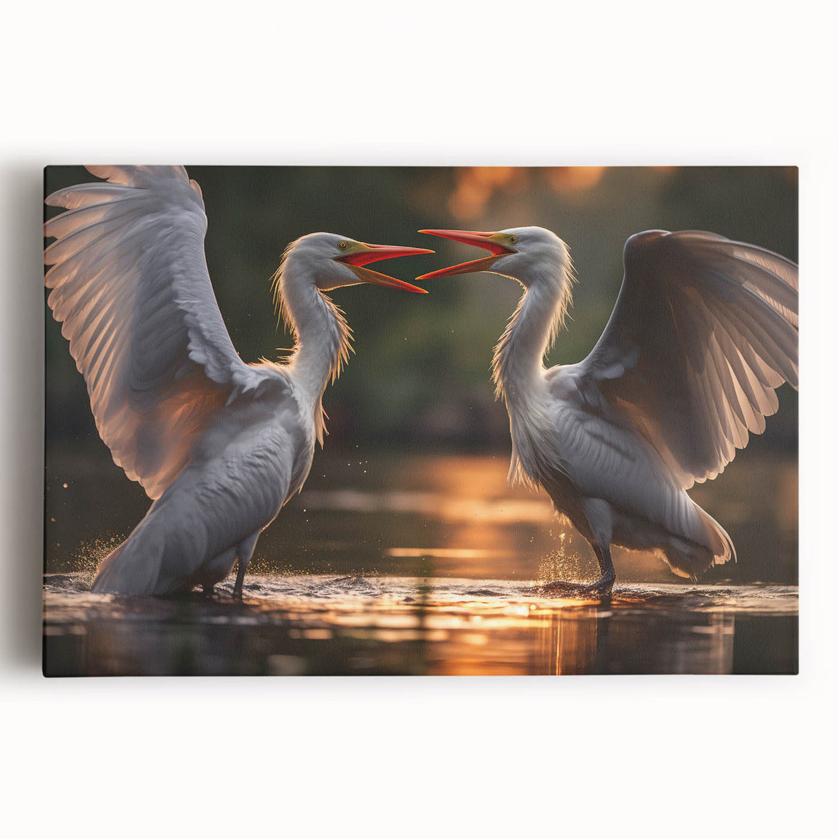 Stretched canvas wall art showcasing a serene heron and egret design, featuring vibrant colors and intricate details, perfect for enhancing home decor.