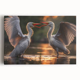 Stretched canvas wall art showcasing a serene heron and egret design, featuring vibrant colors and intricate details, perfect for enhancing home decor.