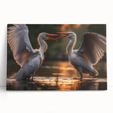 Stretched canvas wall art displaying a serene heron and egret design, ideal for nature lovers, featuring vibrant colors and elegant detailing for home decor.