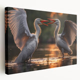 Stretched canvas wall art featuring a serene heron and egret design, showcasing vibrant colors and intricate details, ideal for enhancing home décor.