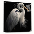 Elegant wall art collection showcasing a side view of a heron and egret design, crafted with acrylic glass and mounted with pins, perfect for nature-inspired decor.