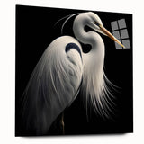 Elegant side view of a heron and egret wall art design displayed in acrylic glass, showcasing vibrant colors and intricate details, perfect for modern decor.