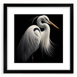 Elegant wall art featuring a black-framed print of herons and egrets in a serene nature setting, ideal for enhancing home decor with a touch of wildlife elegance.