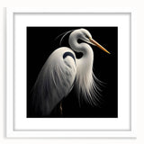 Elegant framed wall art showcasing a heron and egret design, featuring a white mat and frame, perfect for enhancing home decor with nature-inspired elegance.