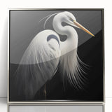 Framed wall art collection featuring a serene heron and egret design in silver-acrylic, highlighting nature's beauty and elegance, perfect for modern decor.