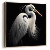 Framed wall art showcasing a stunning heron and egret design, elegantly displayed with a gold frame. Perfect for adding a touch of nature-inspired decor to any space.