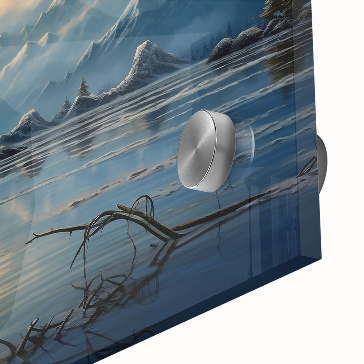 Close-up of a colorful wall art piece showcasing a heron and egret in a serene setting, beautifully printed on acrylic glass, perfect for nature-themed decor.