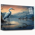 Acrylic wall art featuring a serene heron and egret design, displayed in a side view with elegant pins, ideal for enhancing modern interior decor.