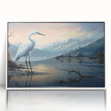 Framed wall art collection featuring a heron and egret design in a white frame, showcasing vibrant colors and elegant bird imagery, ideal for home decor.