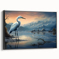 Framed wall art featuring a serene heron and egret design in soft pastel colors, set in a sleek black frame, ideal for enhancing modern decor.