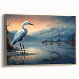 Framed canvas wall art featuring elegant herons and egrets in a serene gold color palette, perfect for enhancing modern home decor. Ideal for bird lovers.