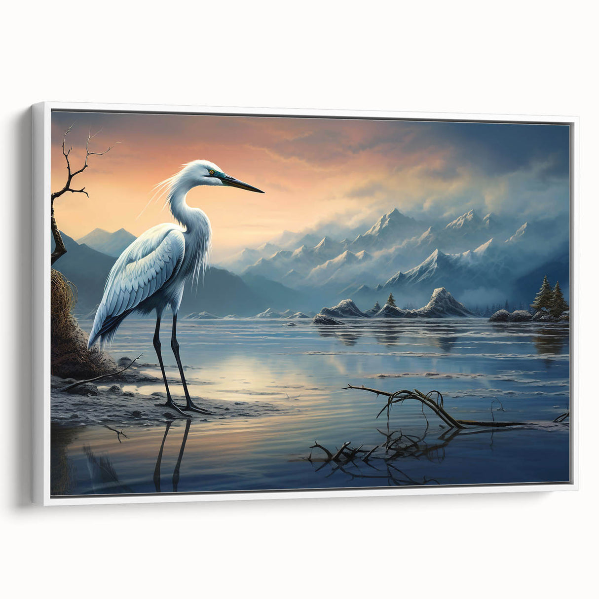 Framed wall art collection showcasing a heron and egret design on a white background, highlighting elegant birds in natural colors, ideal for home decor.