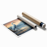 Elegant wall art print showcasing a heron and egret design, featuring vibrant colors and intricate details, perfect for enhancing home decor or art collections.