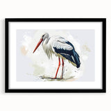 Elegant black-framed wall art showcasing a heron and egret design, featuring intricate details and a mat for an enhanced display, perfect for nature enthusiasts.