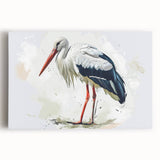 Stretched canvas wall art showcasing a serene heron and egret design, featuring vibrant colors against a natural landscape backdrop, ideal for enhancing home decor.