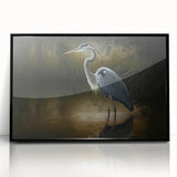 Framed wall art collection showcasing elegant herons and egrets in a serene nature scene, set in a sleek black frame, perfect for home decor enhancement.