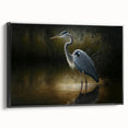 Framed wall art featuring a heron and egret design in black tones, showcasing intricate details and textures, perfect for enhancing modern decor.