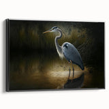 Framed wall art featuring a heron and egret design in black tones, showcasing intricate details and textures, perfect for enhancing modern decor.