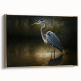 Framed wall art collection showcasing a side view of elegant heron and egret designs, highlighted with gold accents on a textured canvas, perfect for modern decor.