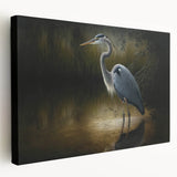 Elegant wall art featuring a side view of a heron and egret design on stretched canvas, showcasing vibrant colors and intricate details, perfect for nature lovers.