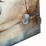 Close-up of a beautifully detailed wall art piece featuring a heron and egret in a serene natural setting, showcasing vibrant colors and intricate design elements, perfect for home decor.
