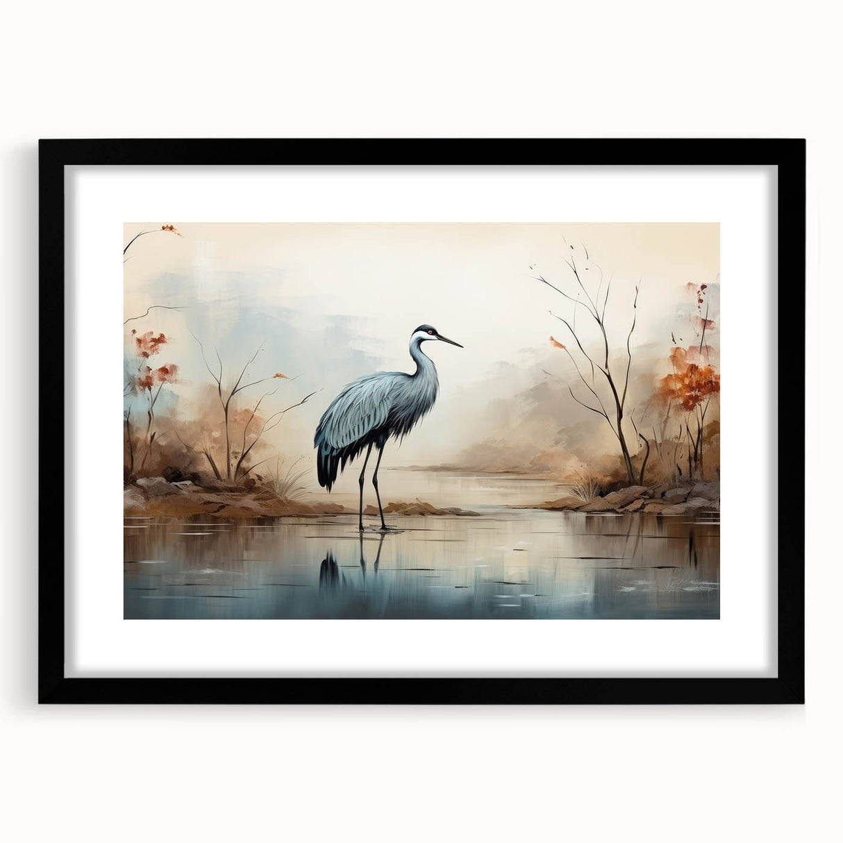 Framed wall art collection featuring elegant herons and egrets in a modern black frame with matting, perfect for enhancing home decor with a nature-inspired aesthetic.