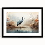 Framed wall art collection featuring elegant herons and egrets in a modern black frame with matting, perfect for enhancing home decor with a nature-inspired aesthetic.