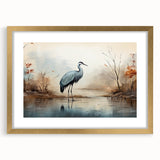 Elegant wall art collection featuring a heron and egret design framed with a gold mat, perfect for enhancing home decor with nature-inspired elegance.