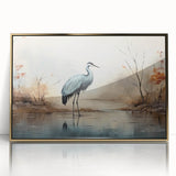 Framed wall art collection featuring elegant heron and egret designs in a gold-accented frame, showcasing intricate details on a white background for a modern decor aesthetic.