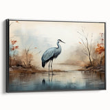 Framed wall art collection displaying a heron and egret design on black canvas, showcasing intricate details and vibrant colors, perfect for home decor.