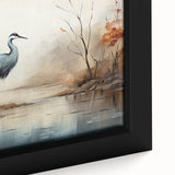 Close-up of a framed wall art collection showcasing elegant herons and egrets in a serene nature scene, featuring vibrant colors and intricate details, perfect for enhancing home decor.